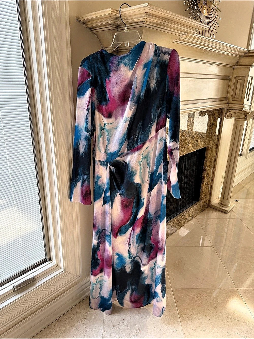 ASOS Design Abstract Maxi Dress in Blue & Pink Size Medium